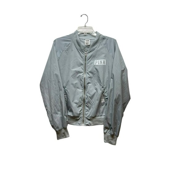 Pink Victoria Secret Light Gray Zip Up Jacket Windbreaker Light Weight Womens S - Picture 2 of 10